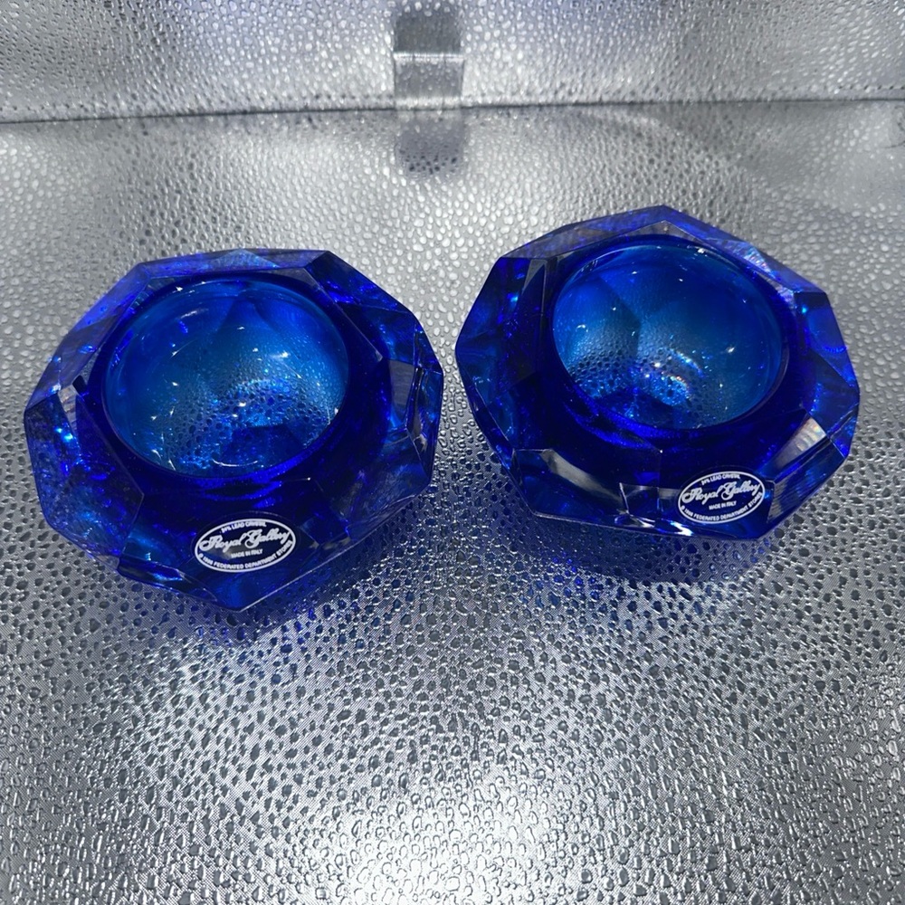Royal Gallery Italy Blue Crystal Candle Holders 4” - Picture 3 of 13